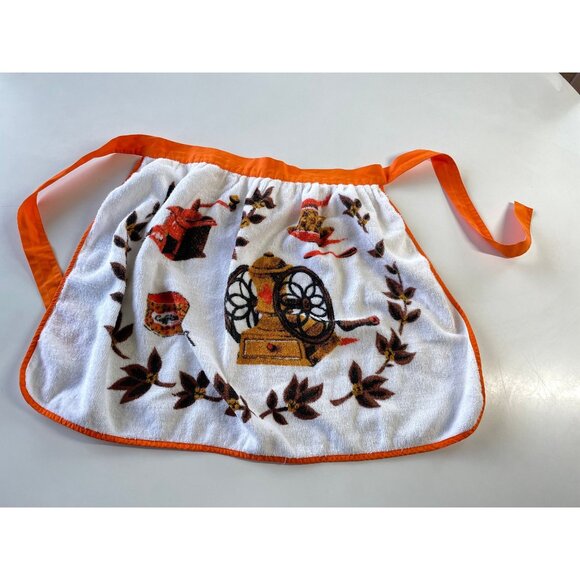Vintage 1970s half apron, orange baking cooking terry cloth apron - Picture 3 of 9